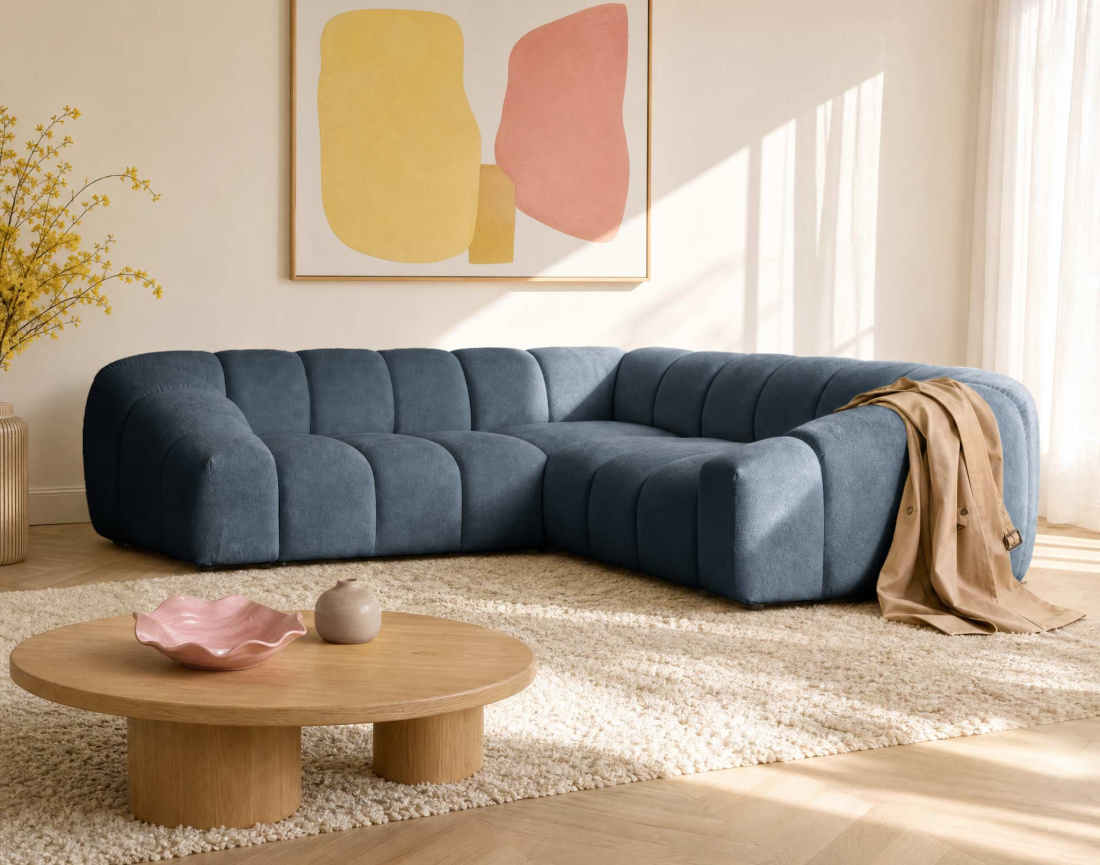 Canapé AVA d'angle L 5 places en velours texturé | Best Mobilier