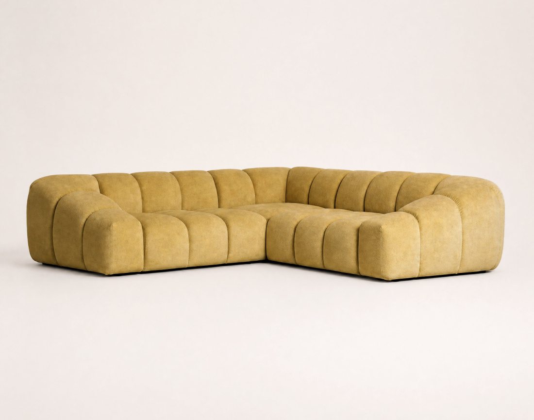 Canapé AVA d'angle L 5 places en velours texturé | Best Mobilier