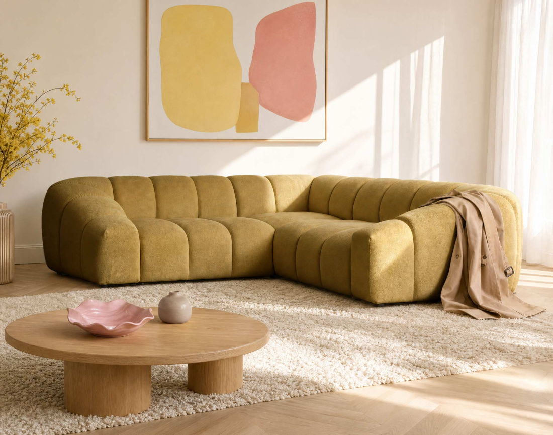 Canapé AVA d'angle L 5 places en velours texturé | Best Mobilier