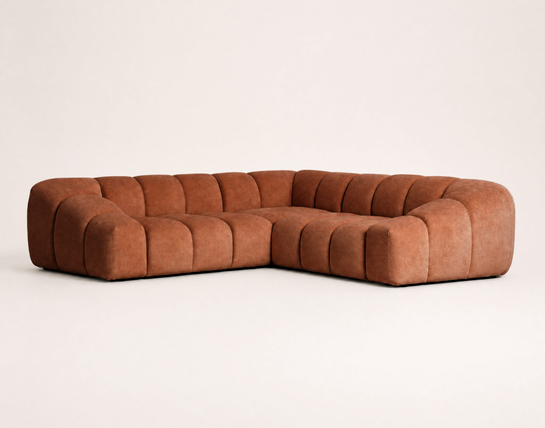Canapé AVA d'angle L 5 places en velours texturé | Best Mobilier
