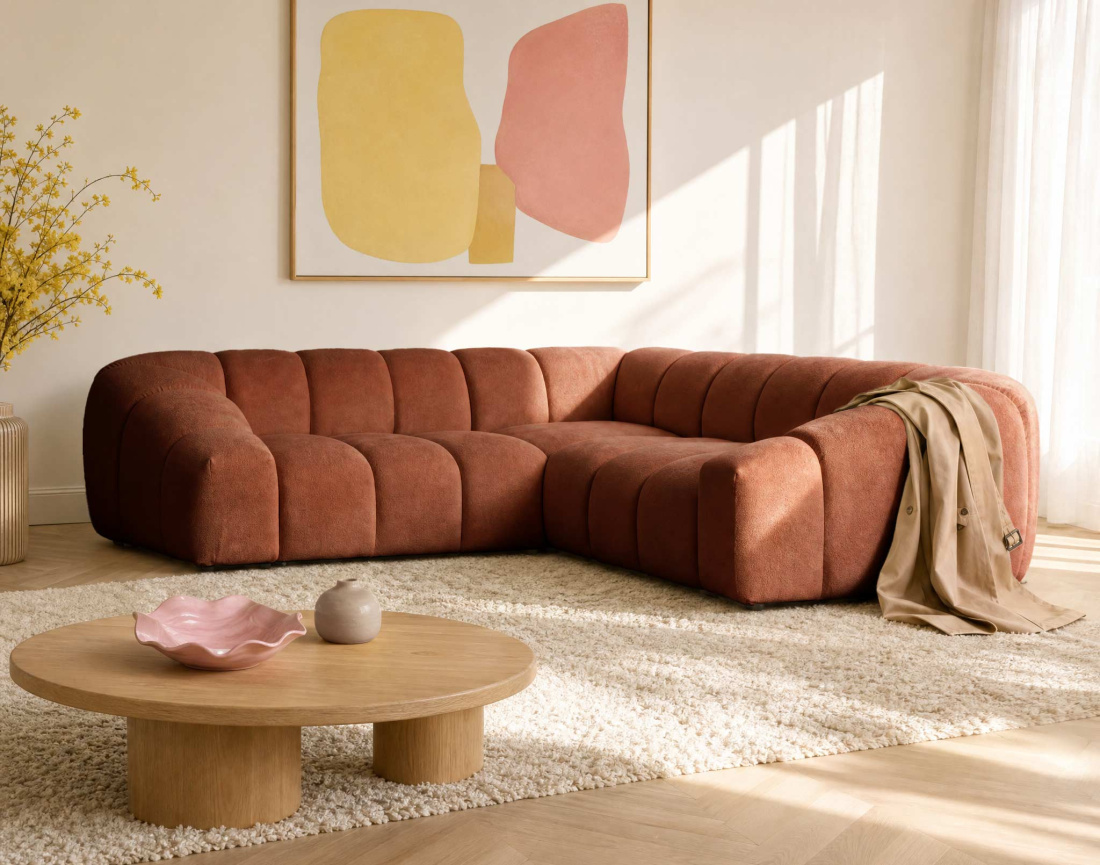 Canapé AVA d'angle L 5 places en velours texturé | Best Mobilier