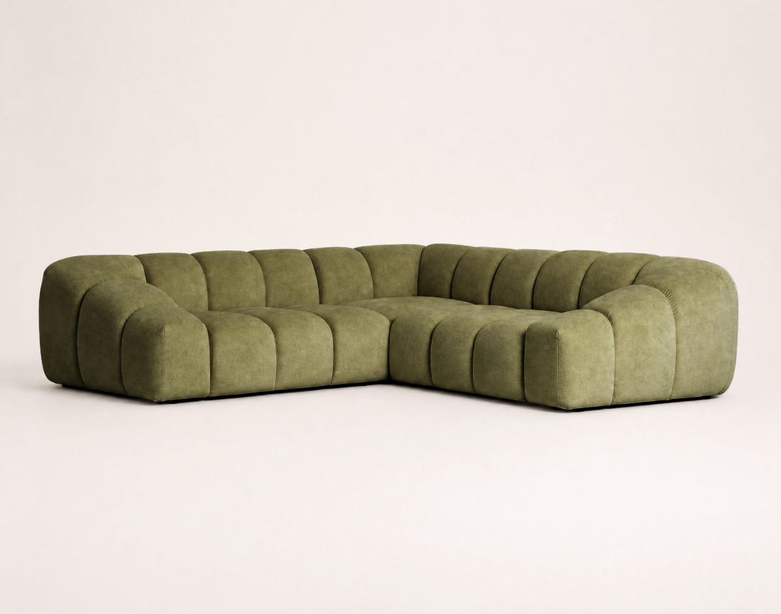 Canapé AVA d'angle L 5 places en velours texturé | Best Mobilier