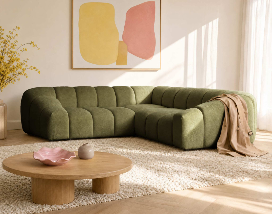 Canapé AVA d'angle L 5 places en velours texturé | Best Mobilier