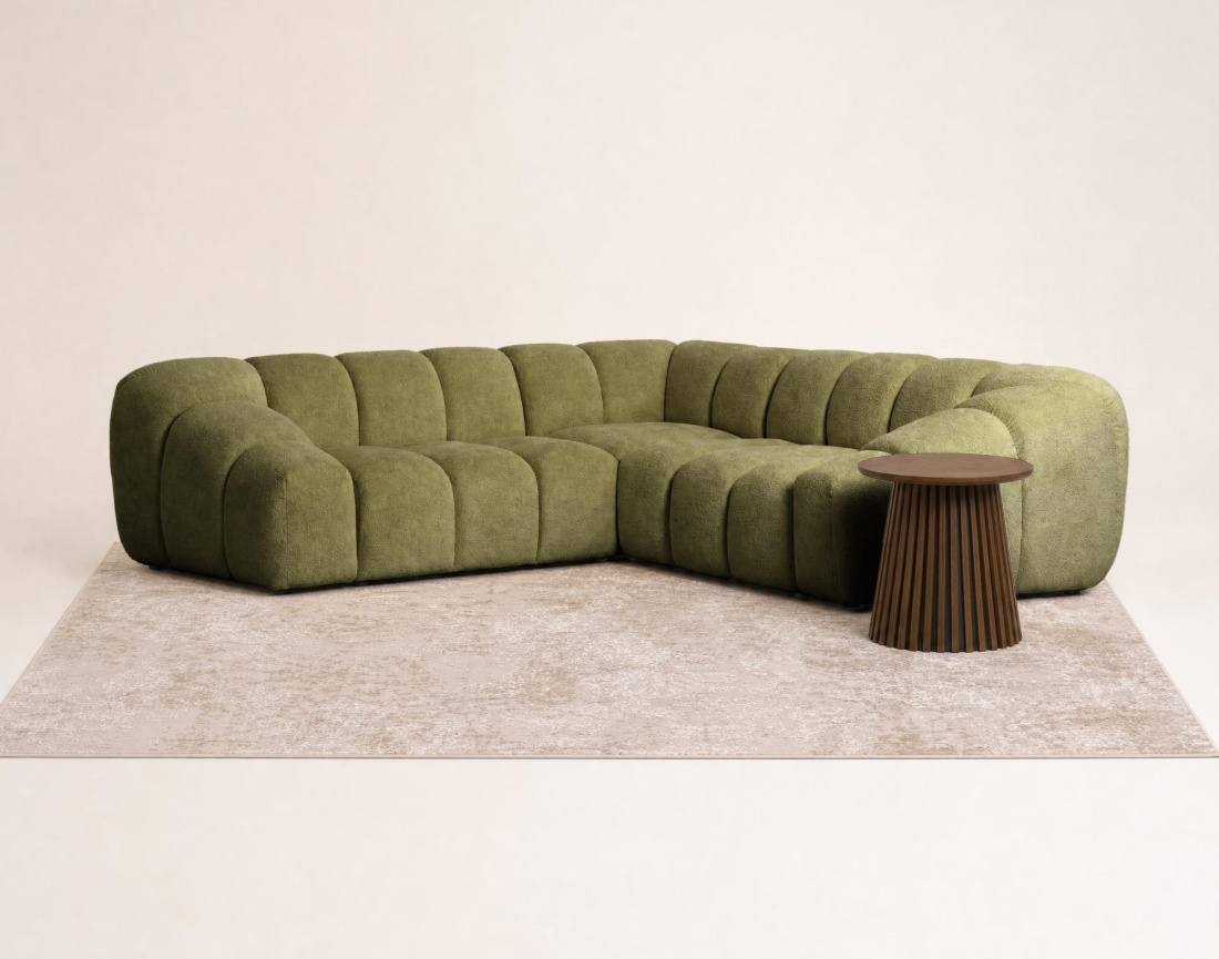 Canapé AVA d'angle L 5 places en velours texturé | Best Mobilier