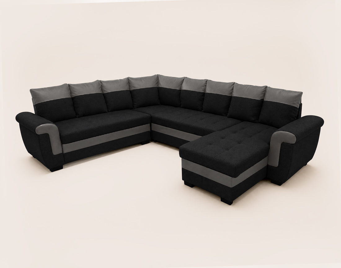 Canapé HENRY panoramique d'angle réversible convertible en tissu et PU  | Best Mobilier