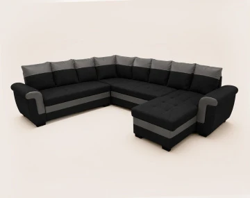 Canapé HENRY panoramique d'angle réversible convertible en tissu et PU  | Best Mobilier