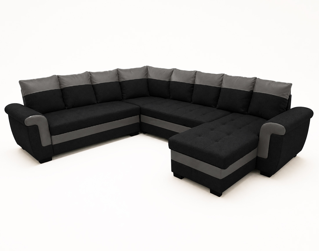 Canapé HENRY panoramique d'angle réversible convertible en tissu et PU  | Best Mobilier