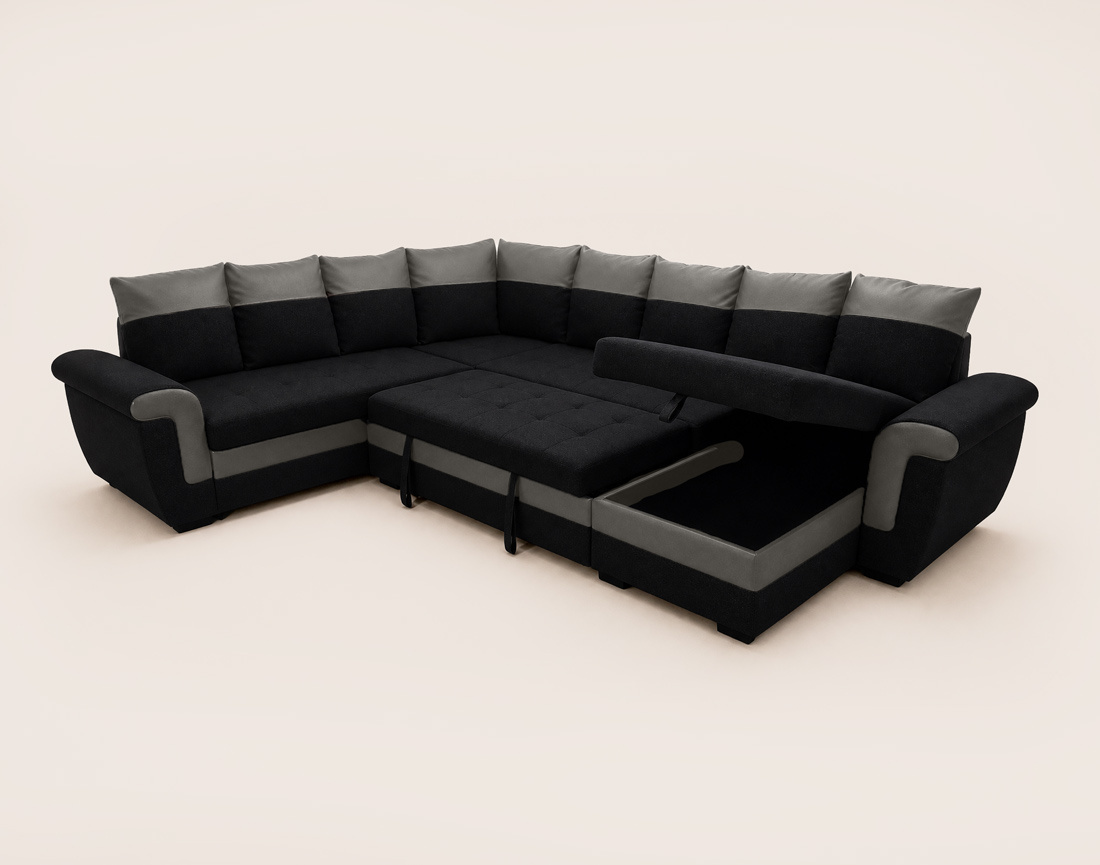 Canapé HENRY panoramique d'angle réversible convertible en tissu et PU  | Best Mobilier