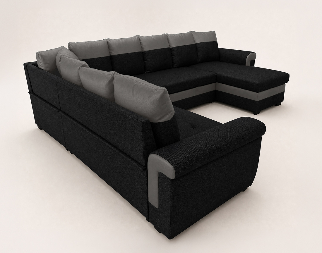 Canapé HENRY panoramique d'angle réversible convertible en tissu et PU  | Best Mobilier