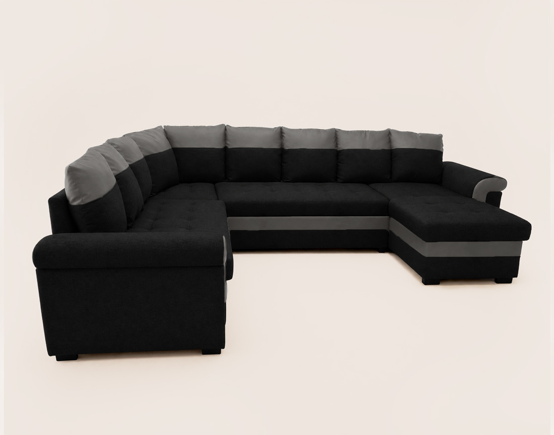 Canapé HENRY panoramique d'angle réversible convertible en tissu et PU  | Best Mobilier