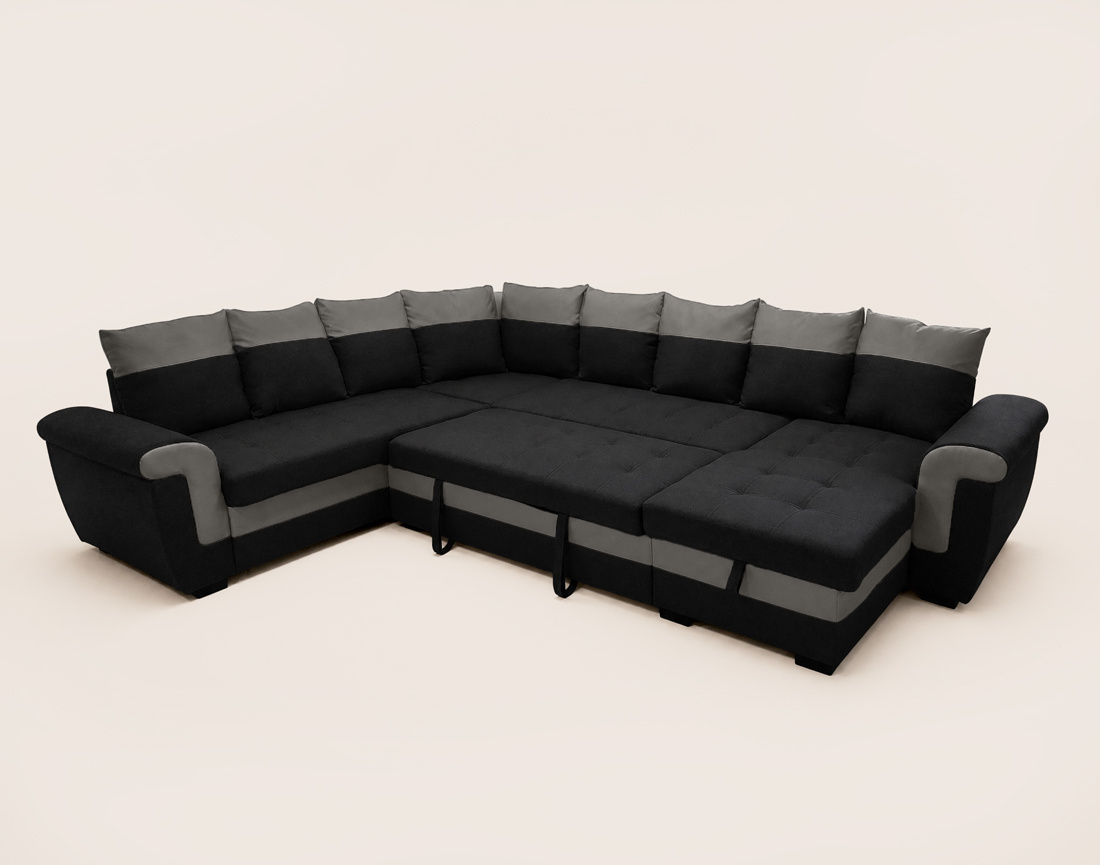 Canapé HENRY panoramique d'angle réversible convertible en tissu et PU  | Best Mobilier