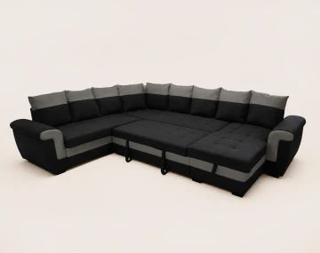 Canapé HENRY panoramique d'angle réversible convertible en tissu et PU  | Best Mobilier