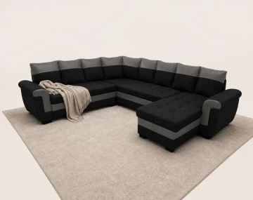 Canapé HENRY panoramique d'angle réversible convertible en tissu et PU  | Best Mobilier