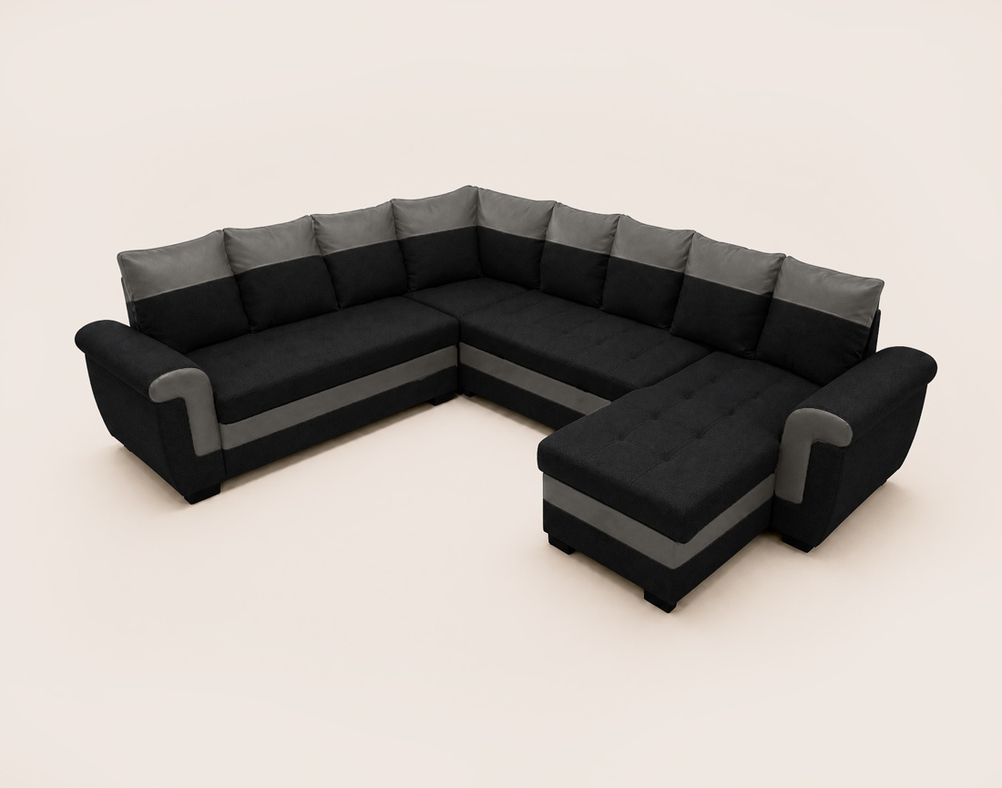 Canapé HENRY panoramique d'angle réversible convertible en tissu et PU  | Best Mobilier