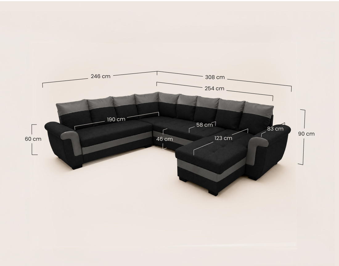 Canapé HENRY panoramique d'angle réversible convertible en tissu et PU  | Best Mobilier