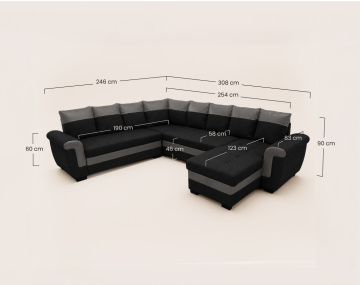 Canapé HENRY panoramique d'angle réversible convertible en tissu et PU  | Best Mobilier