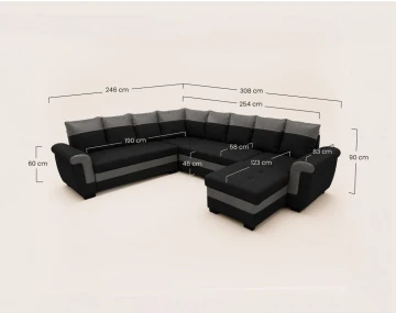 Canapé HENRY panoramique d'angle réversible convertible en tissu et PU  | Best Mobilier