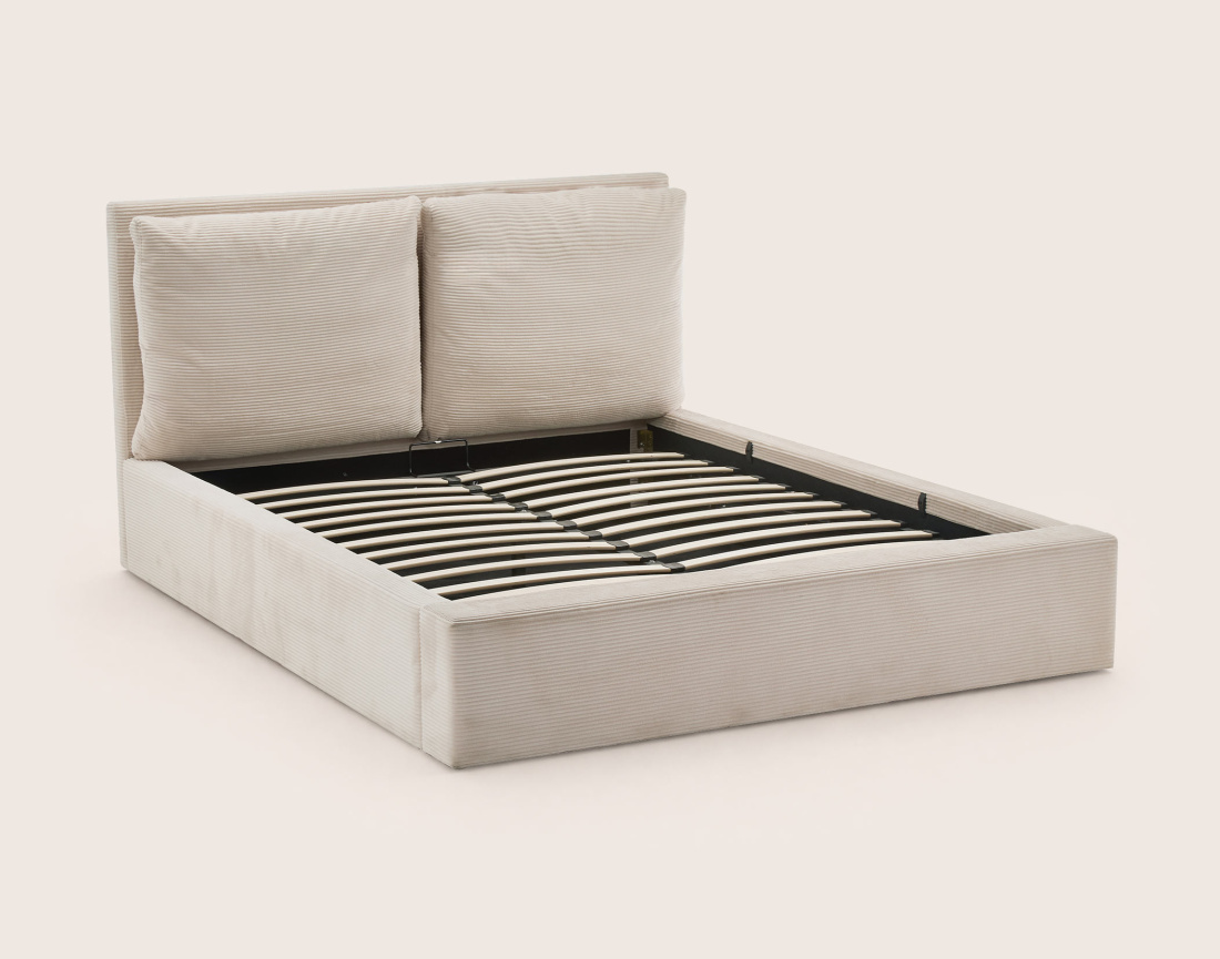 Lit coffre Pivoine 160x200 en velours côtelé sommier inclus | Best Mobilier
