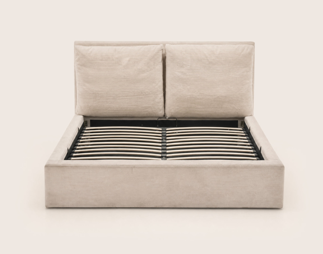 Lit coffre Pivoine 160x200 en velours côtelé sommier inclus | Best Mobilier