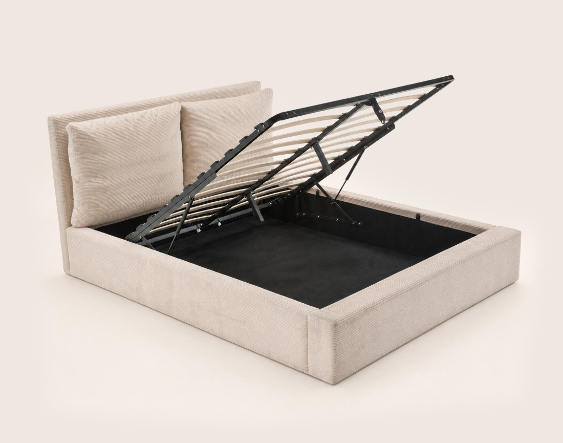 Lit coffre Pivoine 160x200 en velours côtelé sommier inclus | Best Mobilier