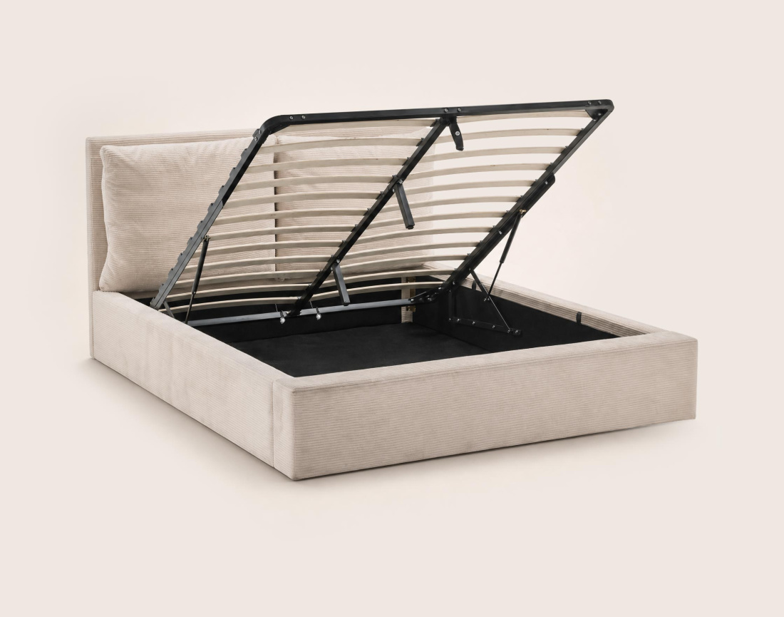 Lit coffre Pivoine 160x200 en velours côtelé sommier inclus | Best Mobilier
