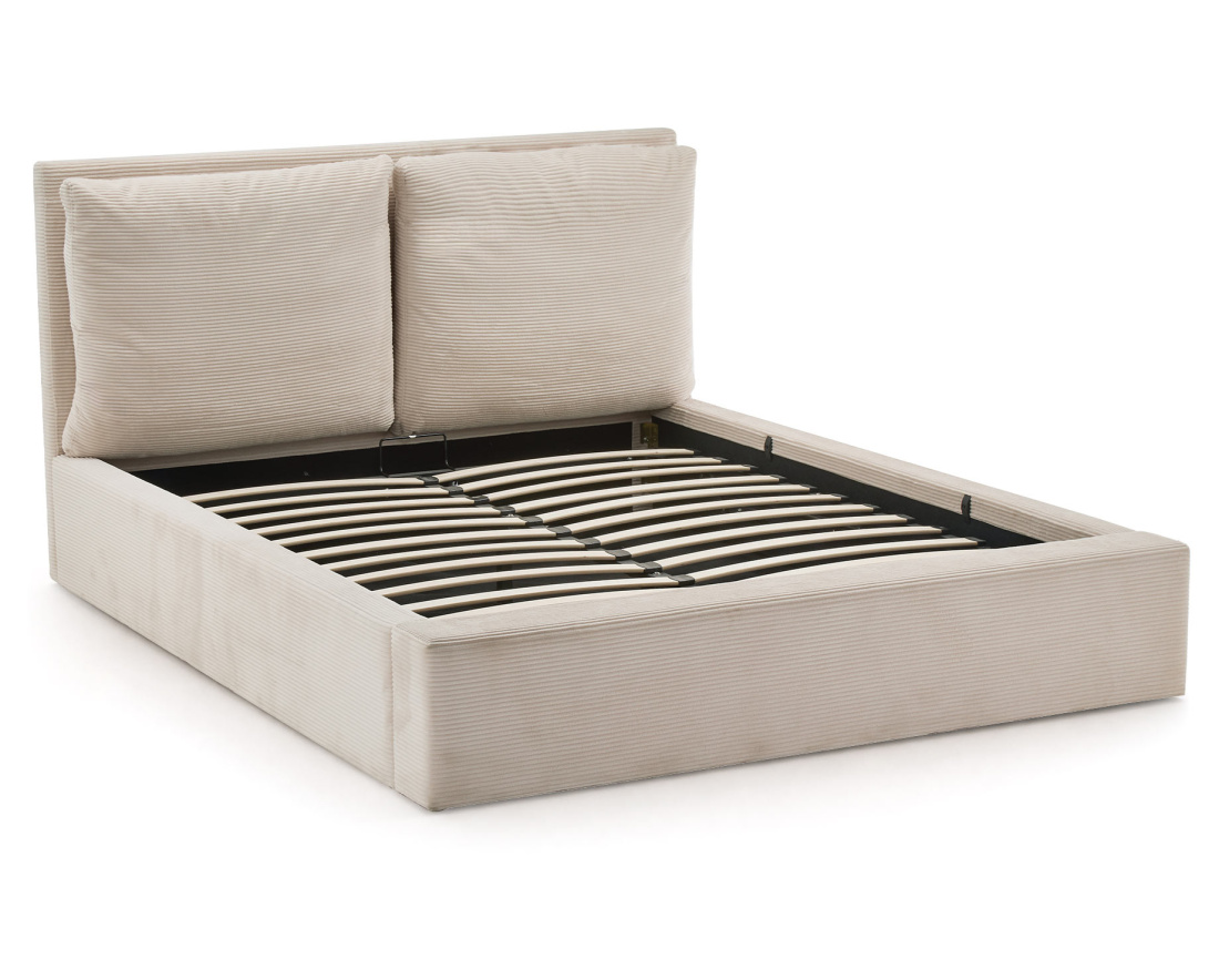 Lit coffre Pivoine 160x200 en velours côtelé sommier inclus | Best Mobilier