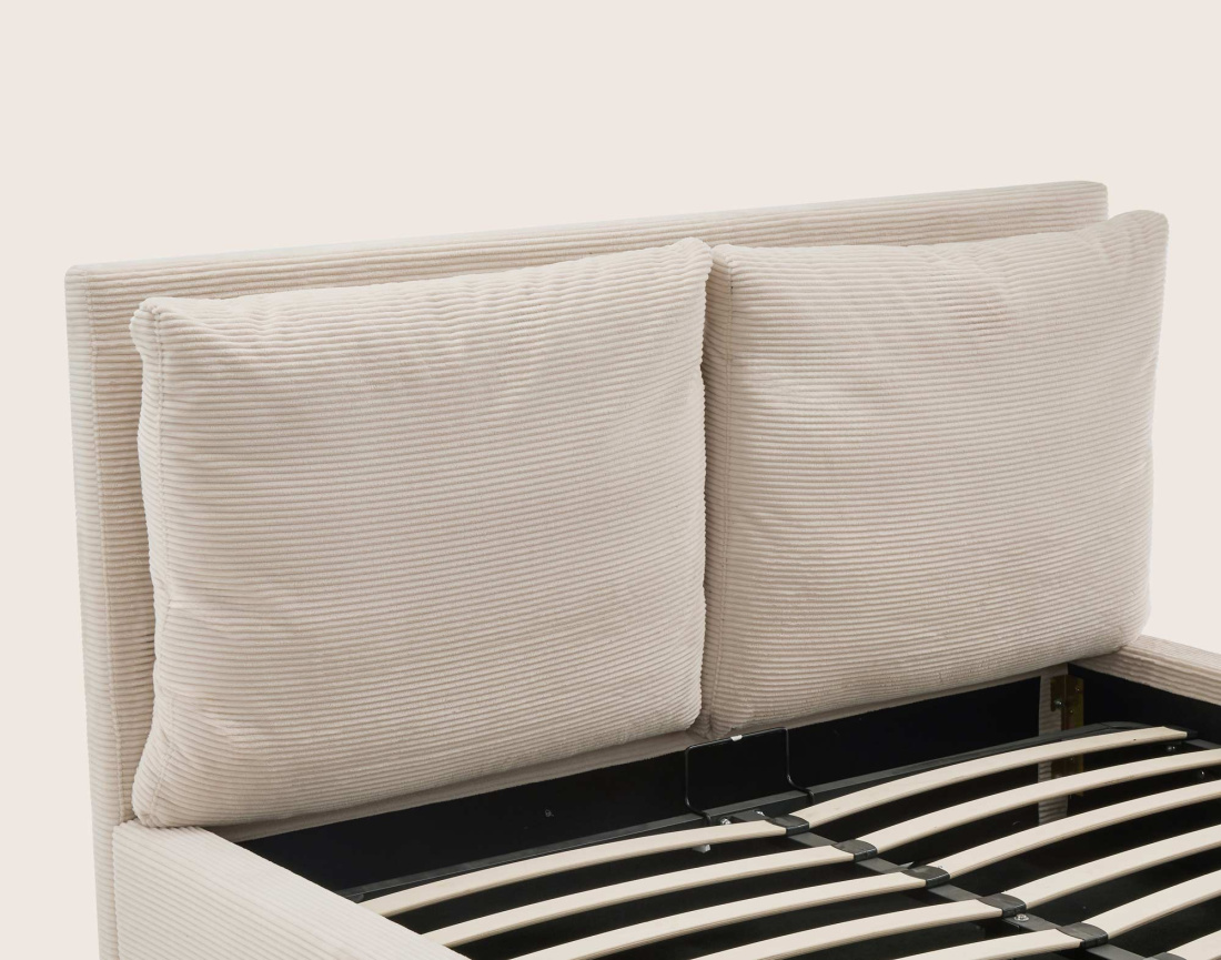 Lit coffre Pivoine 160x200 en velours côtelé sommier inclus | Best Mobilier