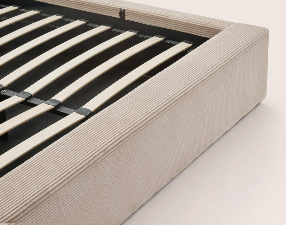 Lit coffre Pivoine 160x200 en velours côtelé sommier inclus | Best Mobilier