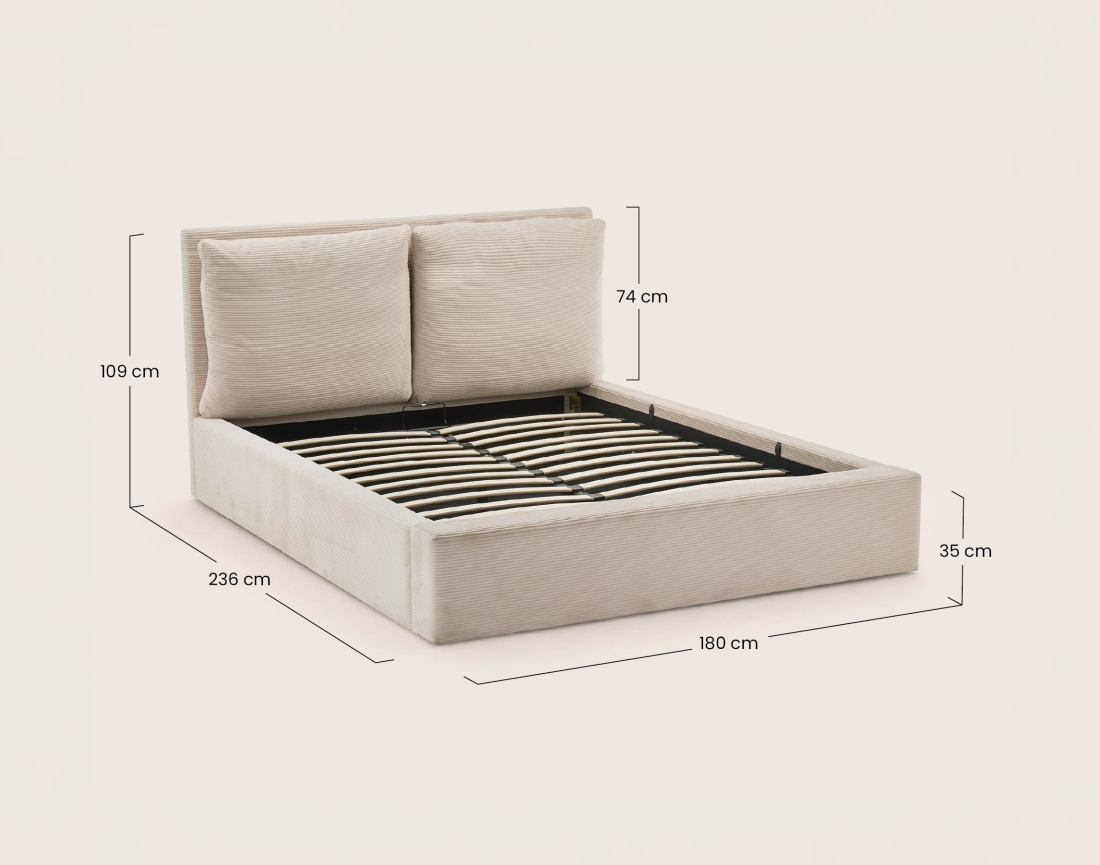 Lit coffre Pivoine 160x200 en velours côtelé sommier inclus | Best Mobilier