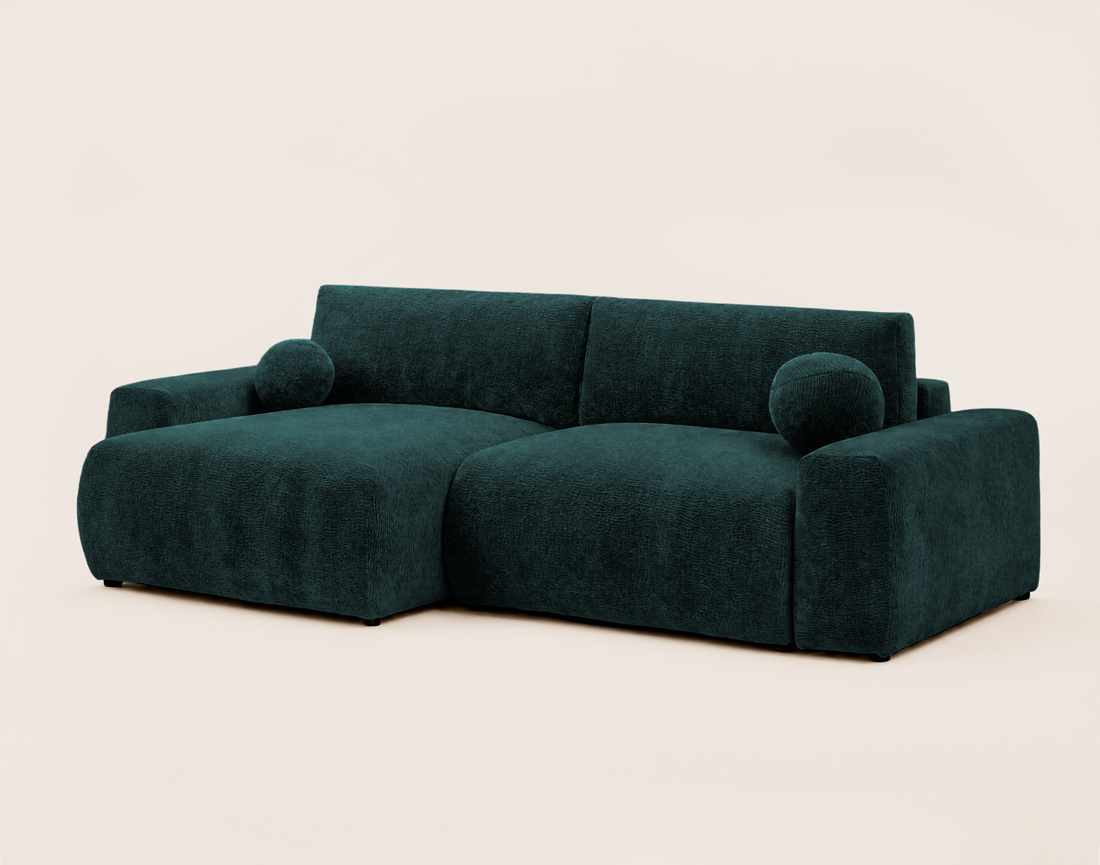 Canapé COSNTANCE d'angle réversible 4 places convertible avec coffre en velours relief | Best Mobilier