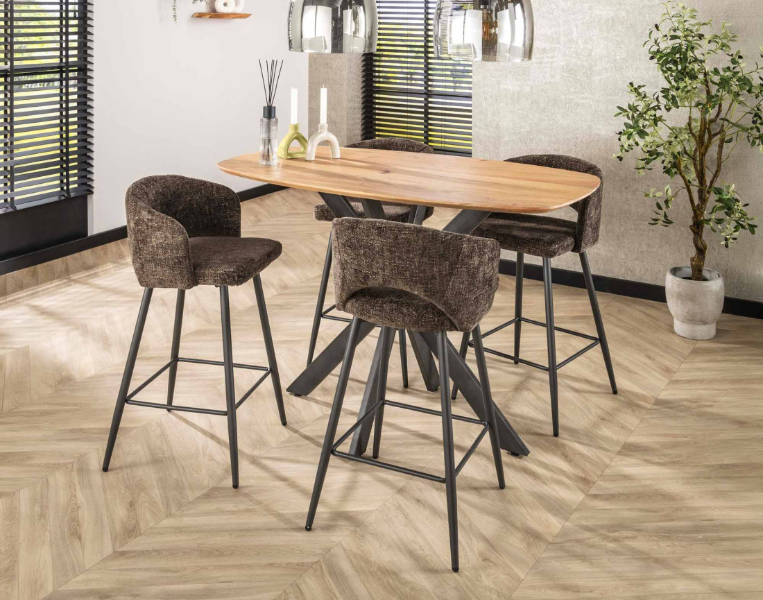 Lot de 2 tabourets PATTAYA de bar en tissu texturé | Best Mobilier