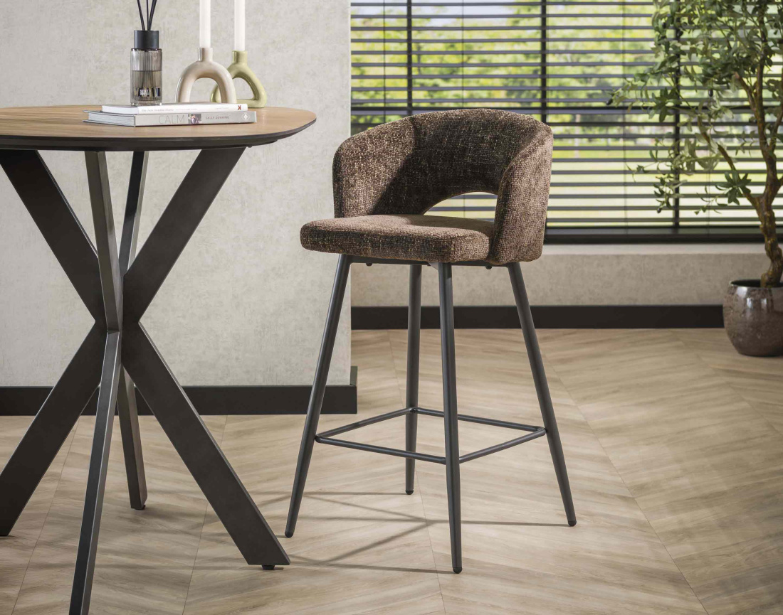 Lot de 2 tabourets PATTAYA de bar en tissu texturé | Best Mobilier