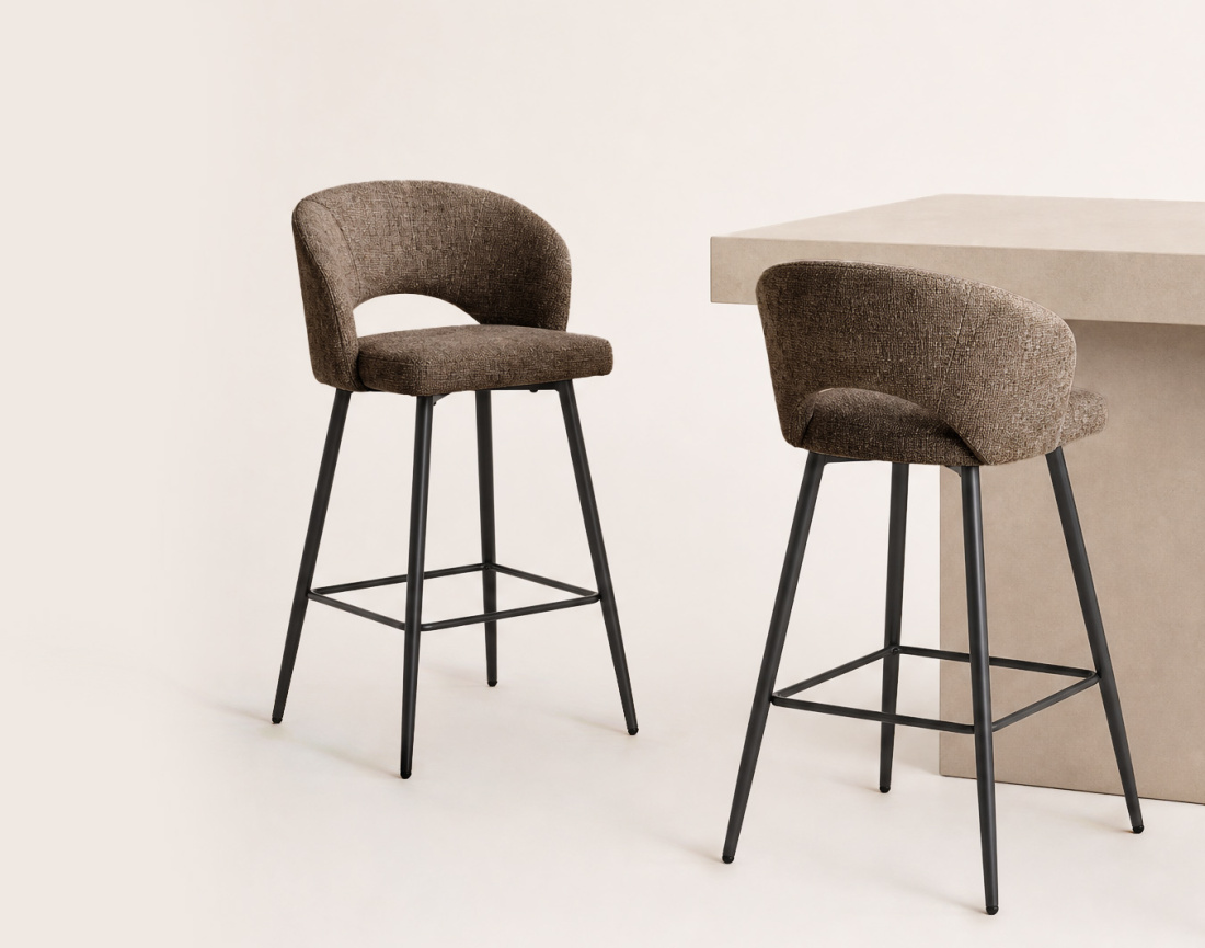 Lot de 2 tabourets PATTAYA de bar en tissu texturé | Best Mobilier
