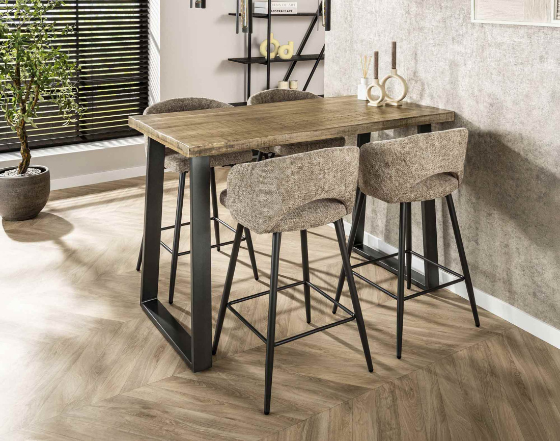 Lot de 2 tabourets PATTAYA de bar en tissu texturé | Best Mobilier