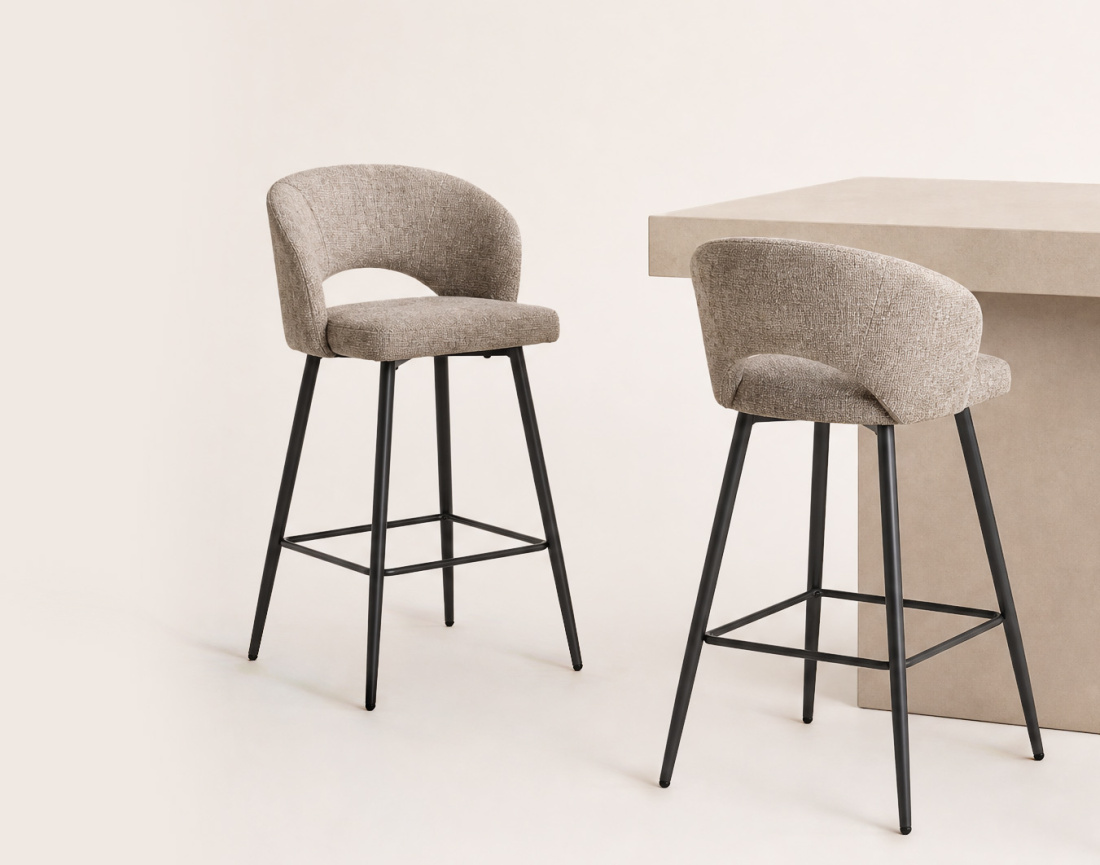 Lot de 2 tabourets PATTAYA de bar en tissu texturé | Best Mobilier