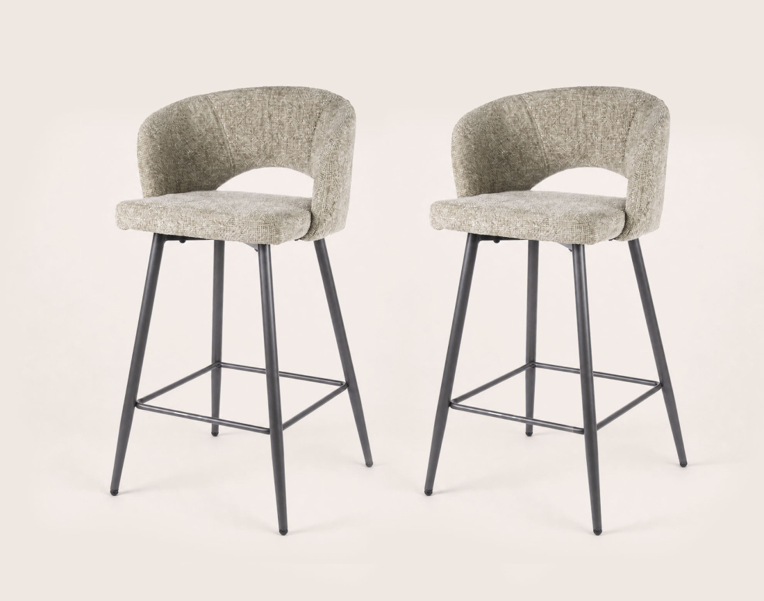 Lot de 2 tabourets PATTAYA de bar en tissu texturé | Best Mobilier