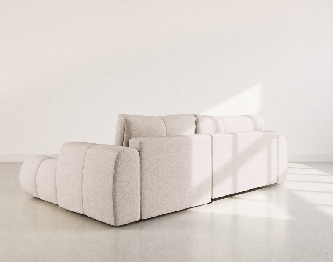 Canapé YULIN d'angle droit 4 places convertible avec coffre en tissu bouclette Yulin - Best Mobilier