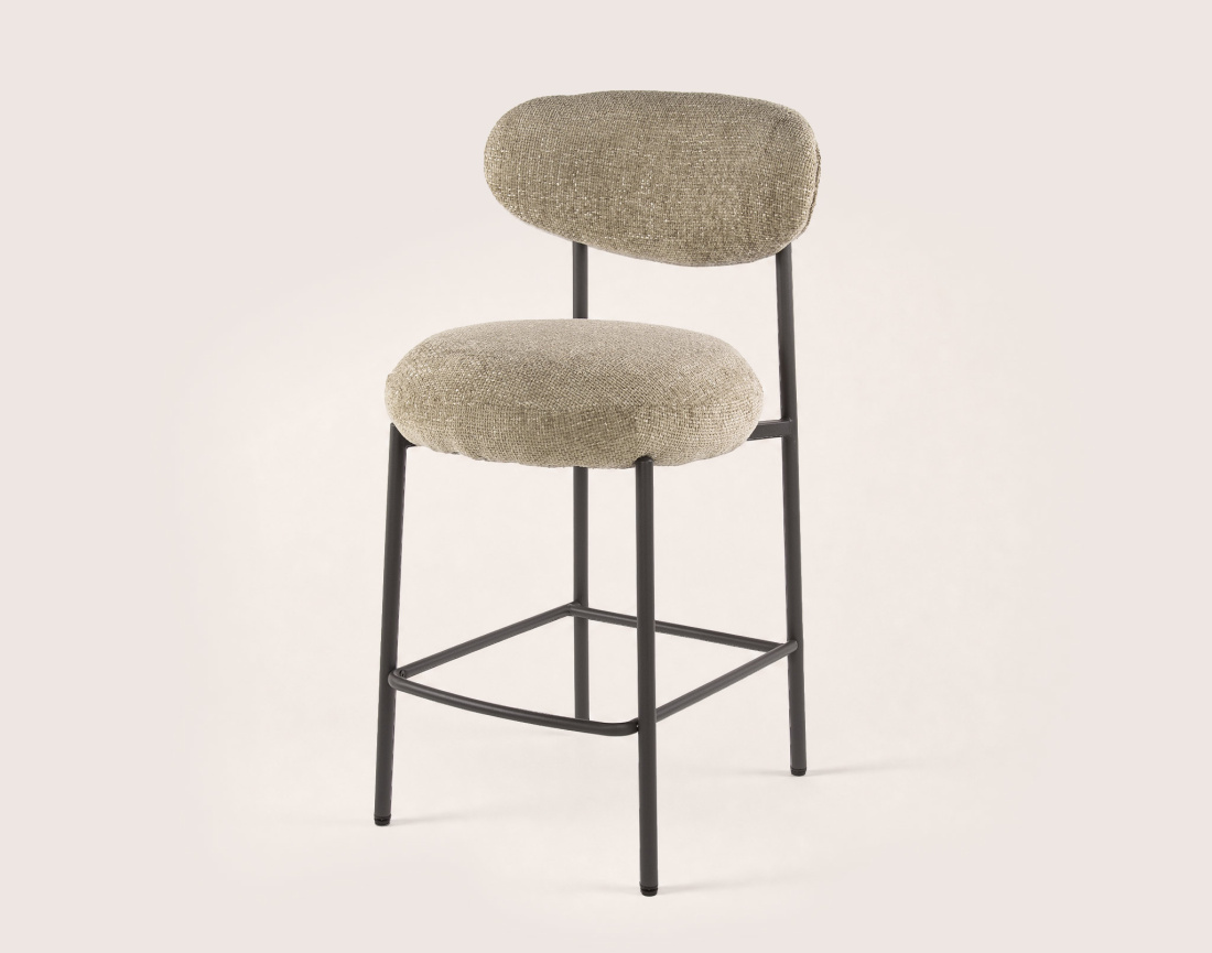 Lot de 2 tabourets de bar ADELIA avec pieds en métal en tissu texturé | Best Mobilier