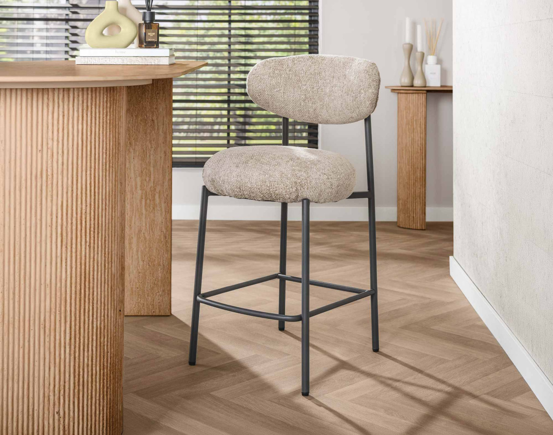 Lot de 2 tabourets de bar ADELIA avec pieds en métal en tissu texturé | Best Mobilier