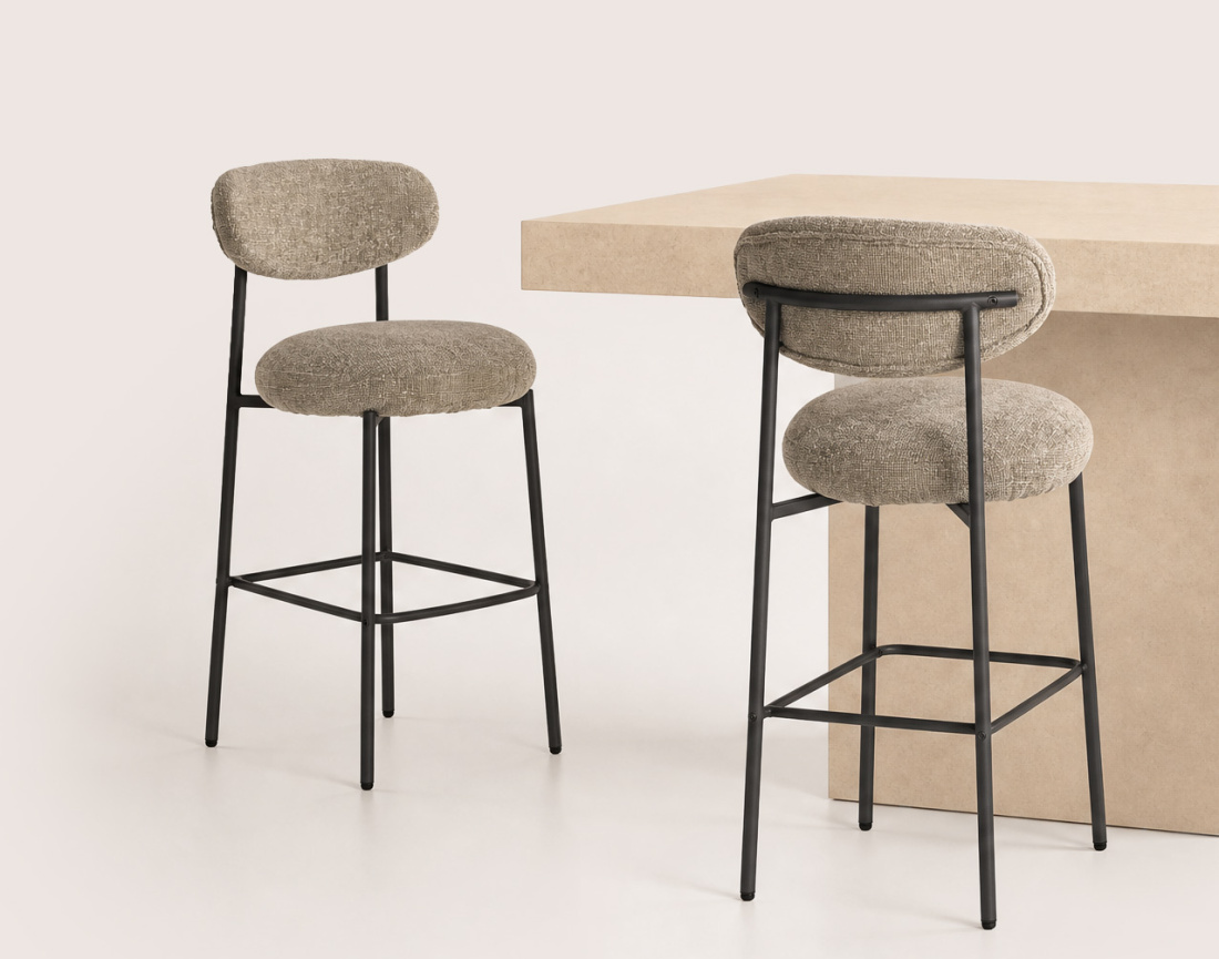 Lot de 2 tabourets de bar ADELIA avec pieds en métal en tissu texturé | Best Mobilier