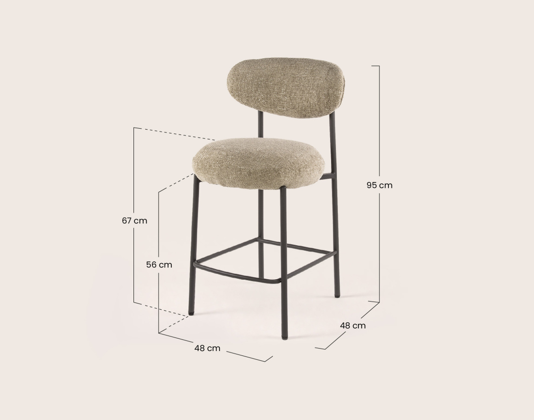 Lot de 2 tabourets de bar ADELIA avec pieds en métal en tissu texturé | Best Mobilier