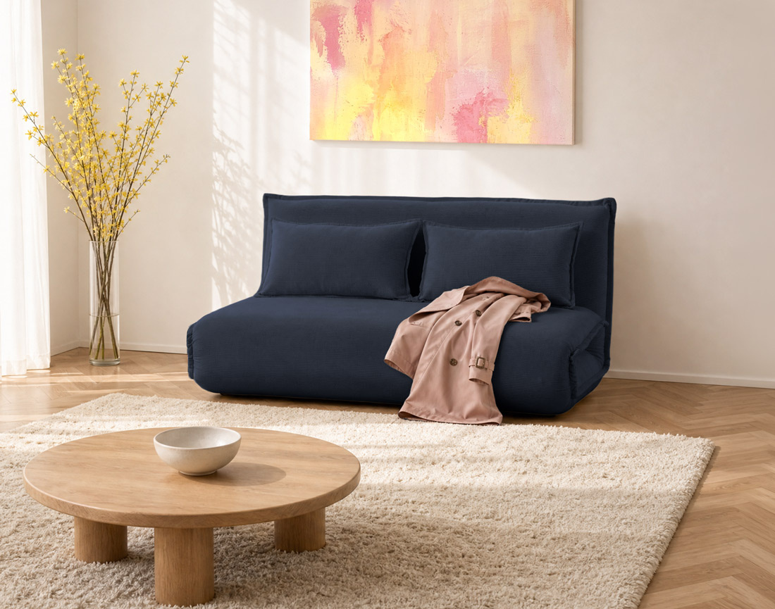 Banquette CANDICE 2 places convertible clic-clac en velours côtelé | Best Mobilier