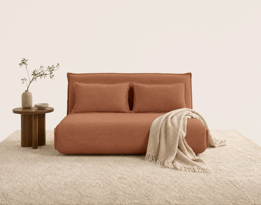 Banquette CANDICE 2 places convertible clic-clac en velours côtelé | Best Mobilier