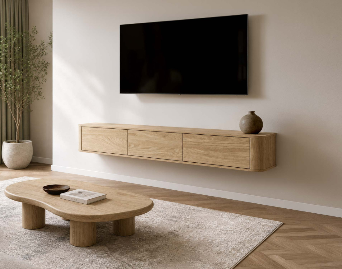 Meuble tv MONA suspendu 200 cm 3 portes | Best Mobilier