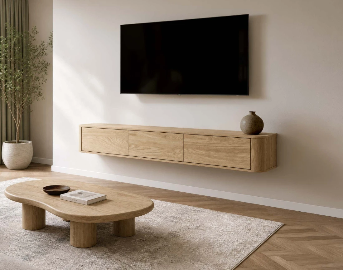 Meuble tv MONA suspendu 200 cm 3 portes | Best Mobilier