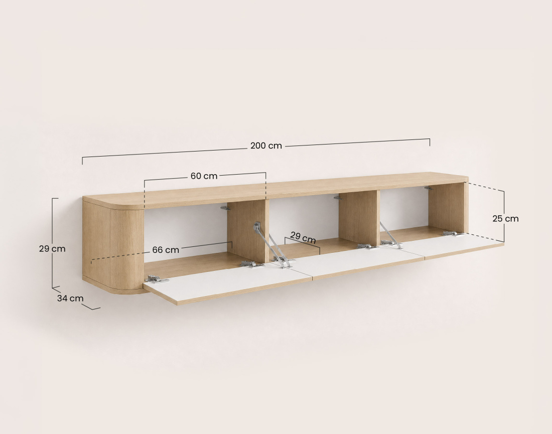 Meuble tv MONA suspendu 200 cm 3 portes | Best Mobilier