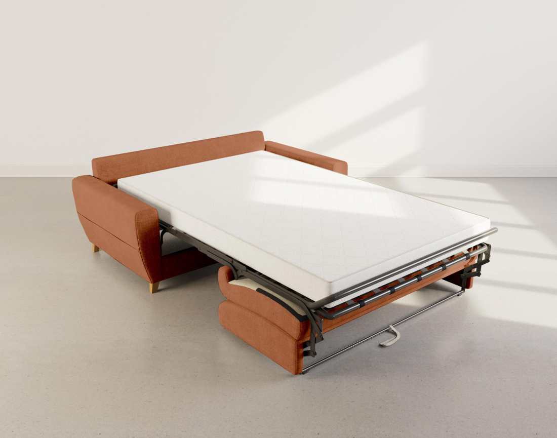 Canapé THIBAULT 3 places convertible express couchage quotidien 140 cm matelas 14 cm velours texturé | Best Mobilier