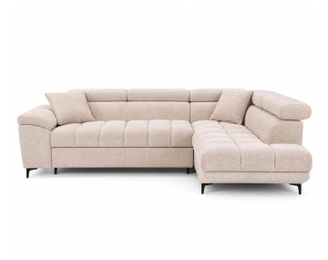Canapé d'angle droit 5 places convertible avec têtières et coffre en velours texturé Camille