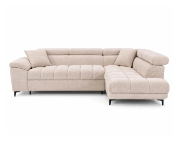 Canapé d'angle droit 5 places convertible avec têtières et coffre en velours texturé Camille