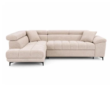 Canapé d'angle gauche 5 places convertible avec têtières et coffre en velours texturé Camille